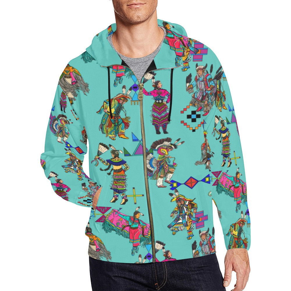 Grand Entry Dancers Eggshell Blue Men's Zipper Hoodie