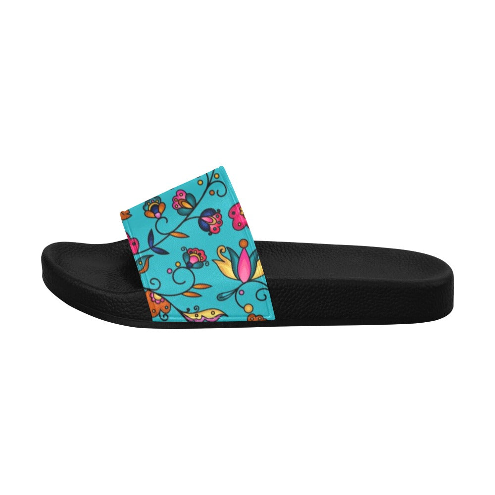 Copper Prairie Petals Turquoise Women's Slide Sandals