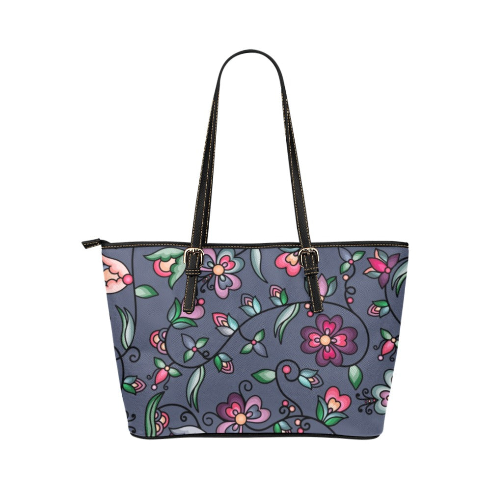 Amber Evening Garland Blue Leather Tote Bag/Large