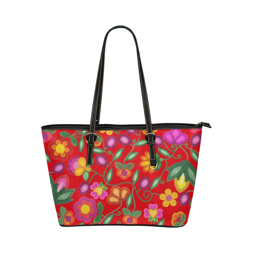 Boreal Bounty Red Leather Tote Bag/Large