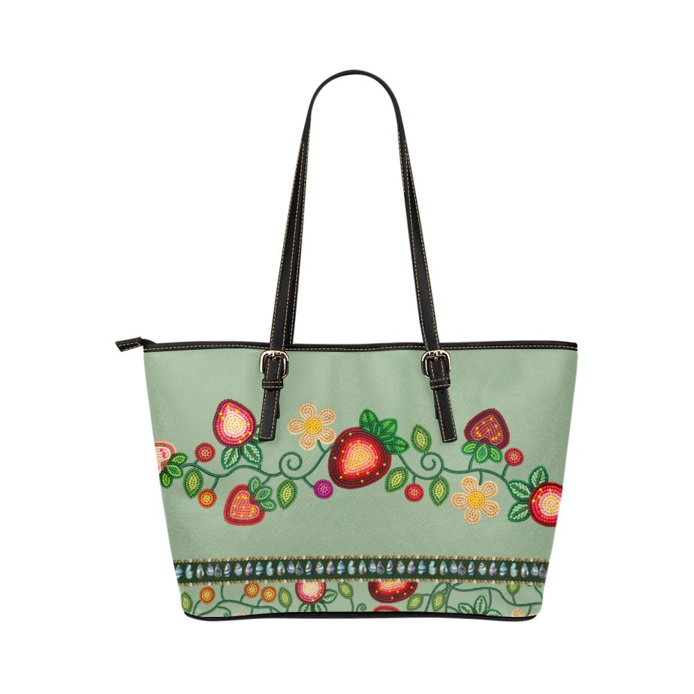 Berry Garden Sage Leather Tote Bag/Large
