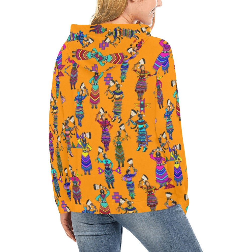 Women's Jingle Dancers Orange Hoodie for Women (USA Size)