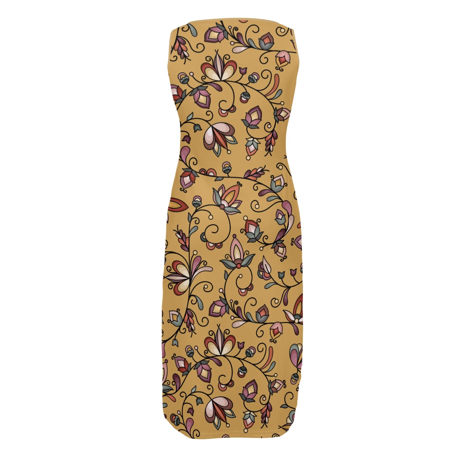 Burnt Sky Petals Gold Phaedra Sleeveless Open Fork Long Dress