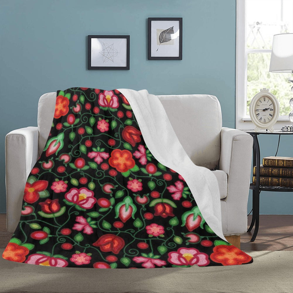 Rose Reverie Black Ultra-Soft Micro Fleece Blanket 60"x80"