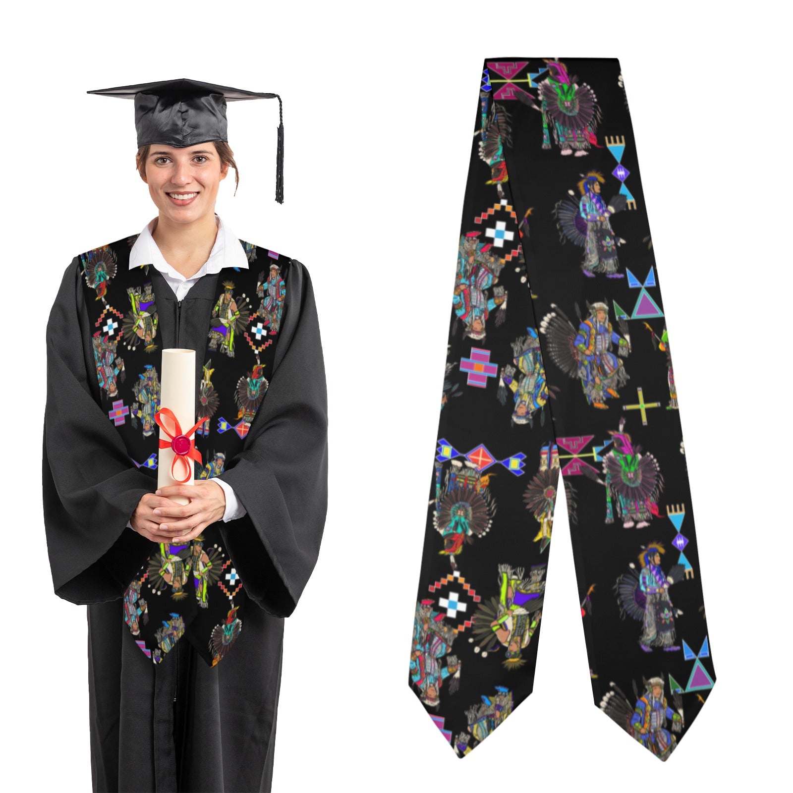 Men's Tradish Dancers Black Graduation Stole