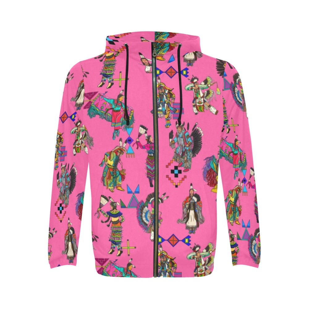 Grand Entry Dancer Pink Men's Zipper Hoodie