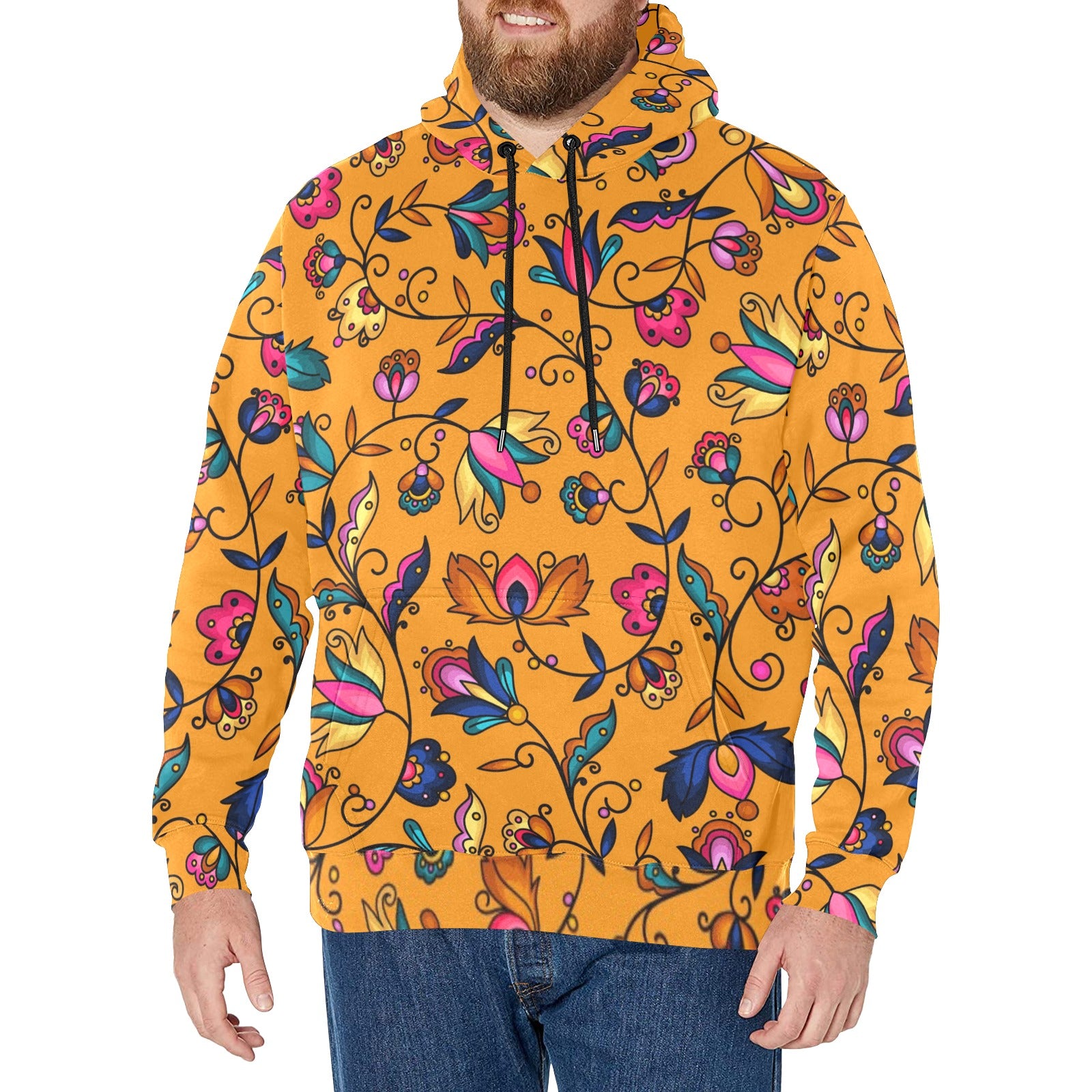 Copper Prairie Petals Orange Men's Long Sleeve Fleece Hoodie