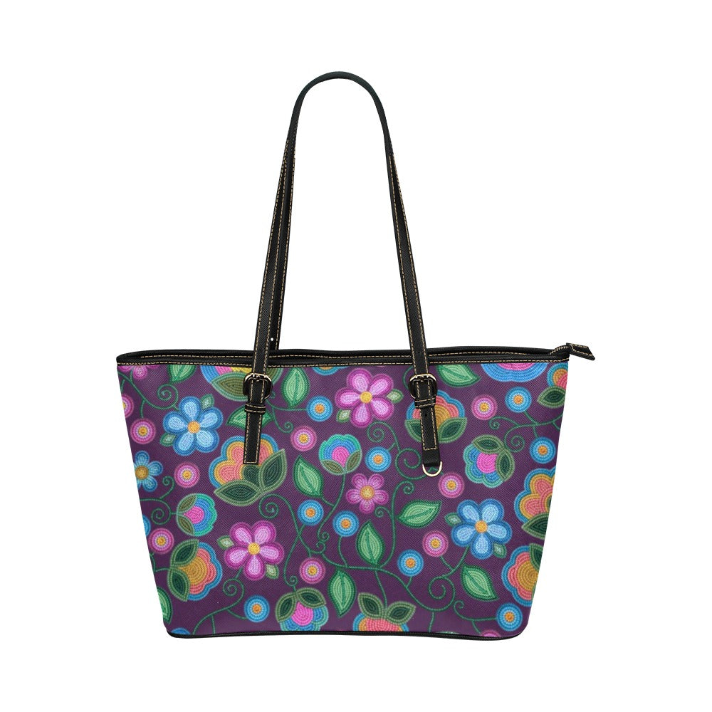 Turquoise Sunbeam Violet Leather Tote Bag/Large