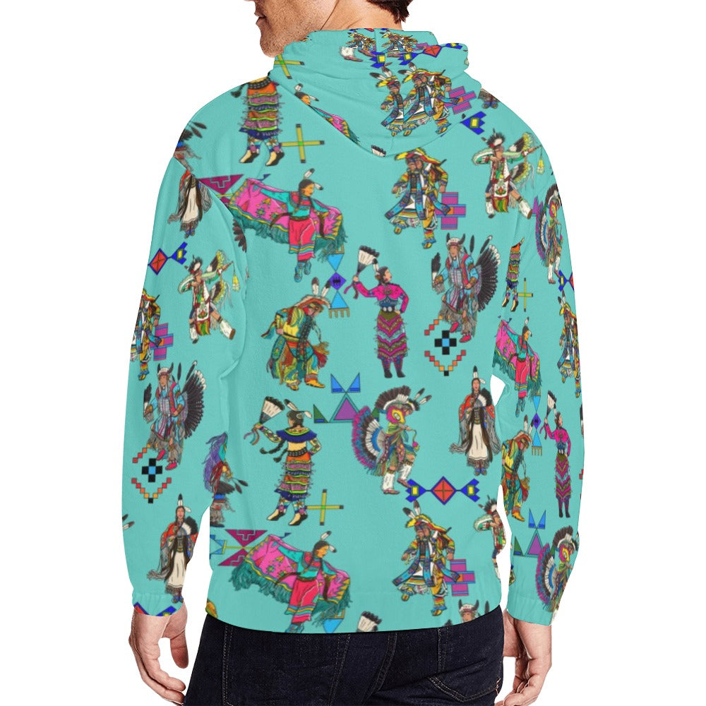 Grand Entry Dancers Eggshell Blue Men's Zipper Hoodie