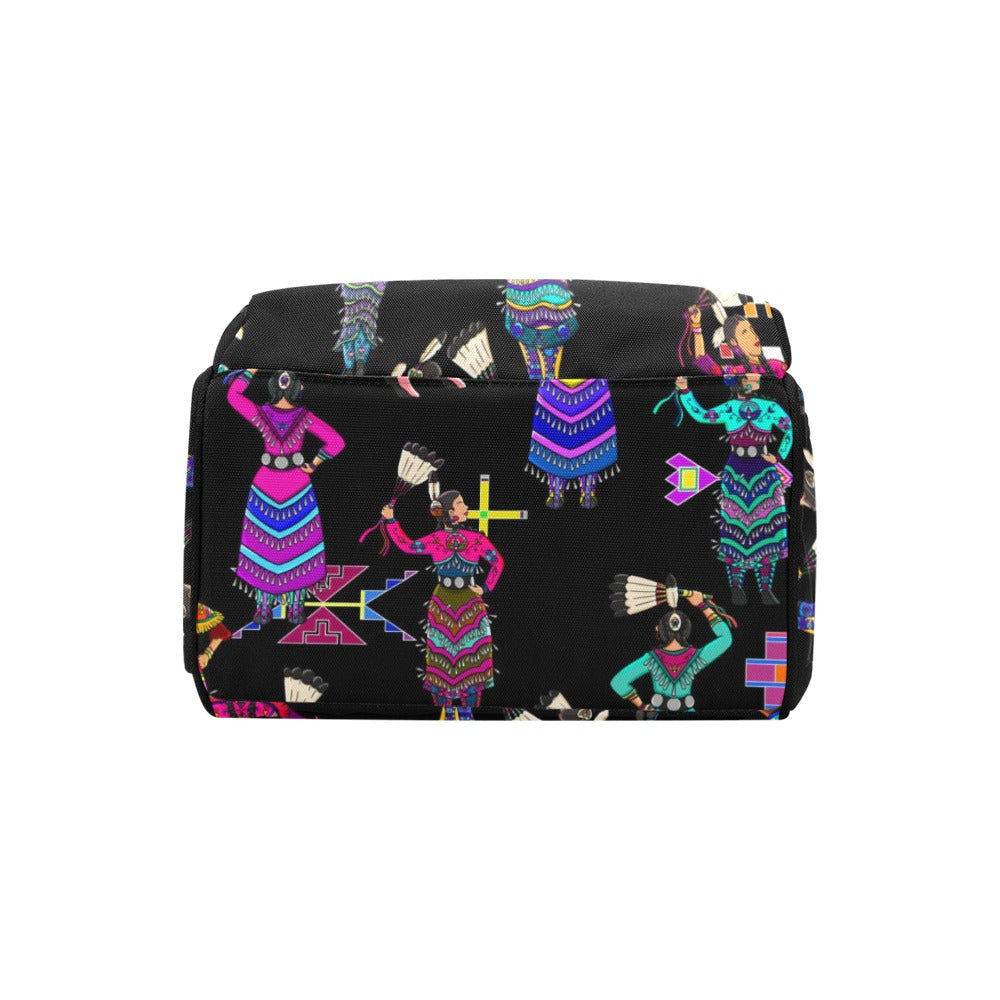 Women's Jingle Dancers Black Multi-Function Diaper Backpack/Diaper Bag