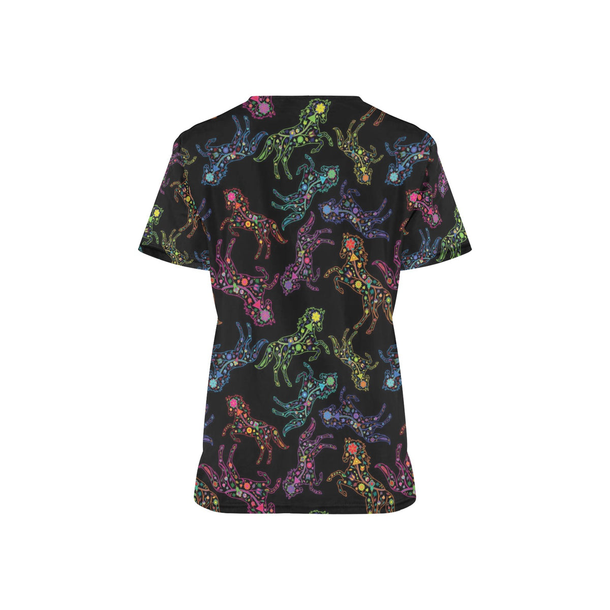 Neon Floral Horses Scrub Top