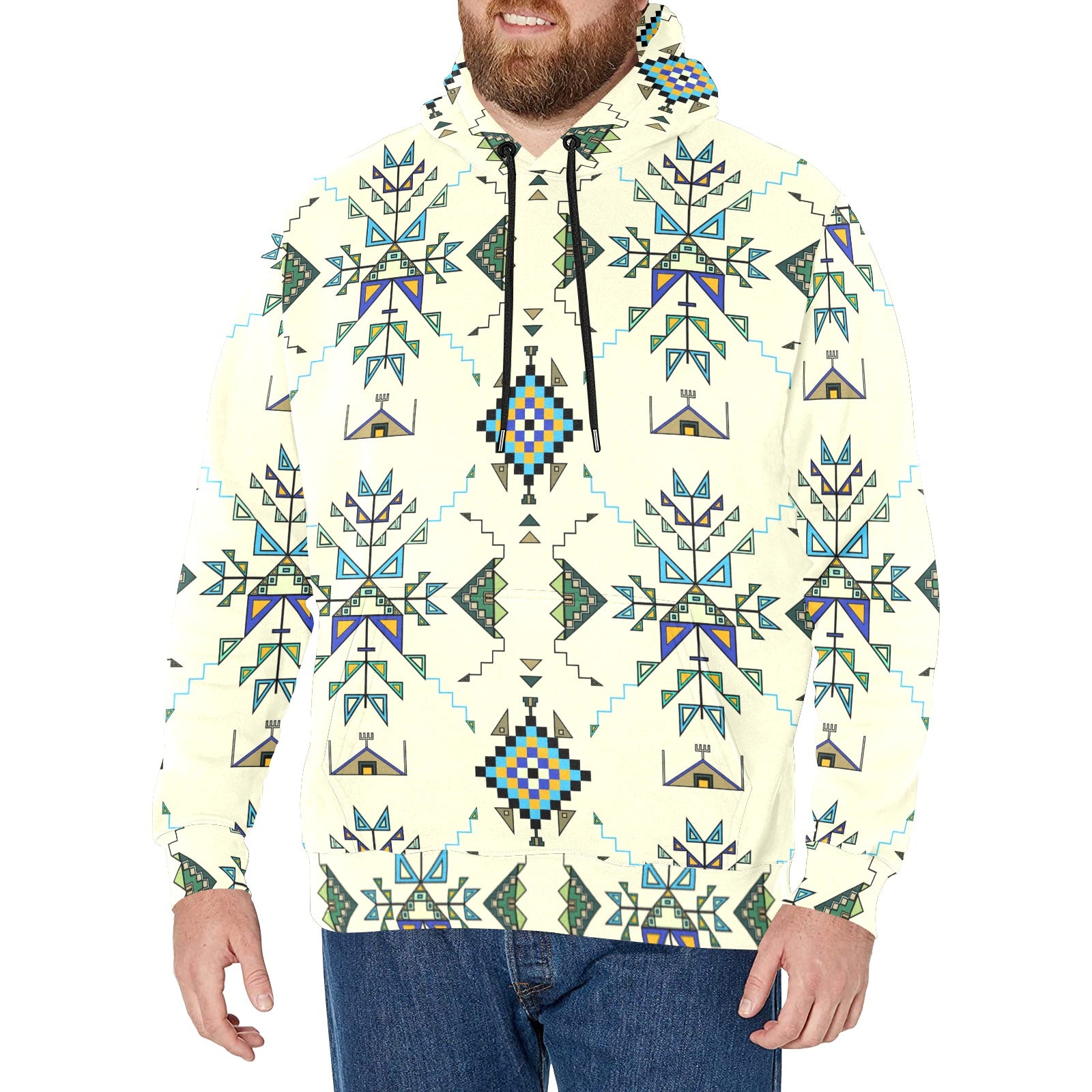 Bear Shield Cream Men's Long Sleeve Fleece Hoodie