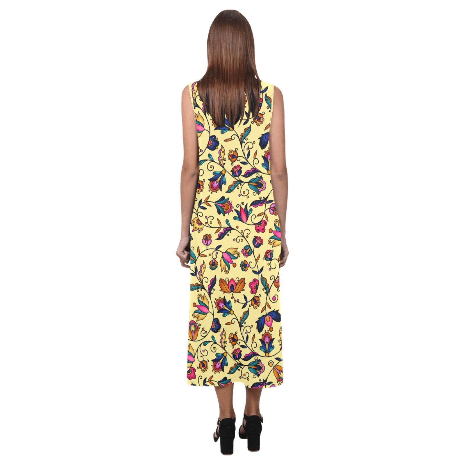 Copper Prairie Petals Yellow Phaedra Sleeveless Open Fork Long Dress