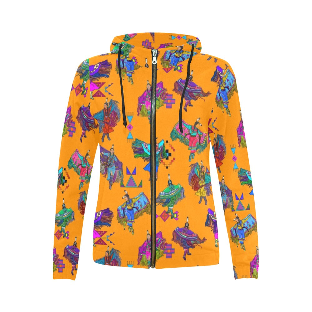 Women's Fancy Dancers Orange Full Zip Hoodie for Women