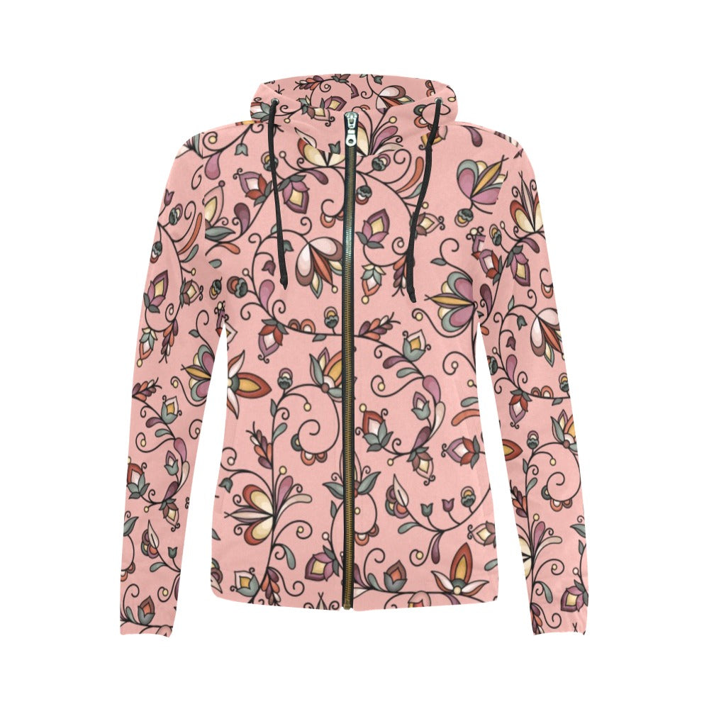 Burnt Sky Petals Peach Full Zip Hoodie for Women