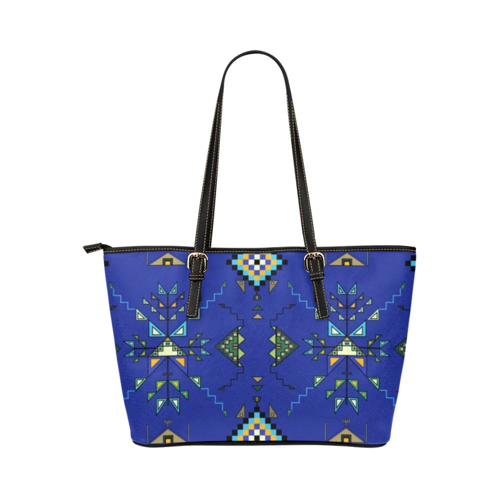Bear Shield Dark Blue Leather Tote Bag/Large