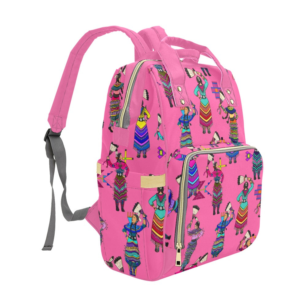 Women's Jingle Dancers Pink Multi-Function Diaper Backpack/Diaper Bag