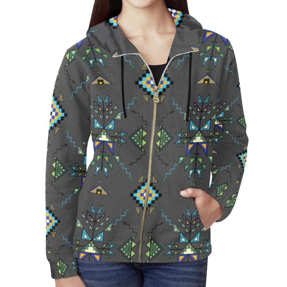 Bear Shield Gray Full Zip Hoodie for Women