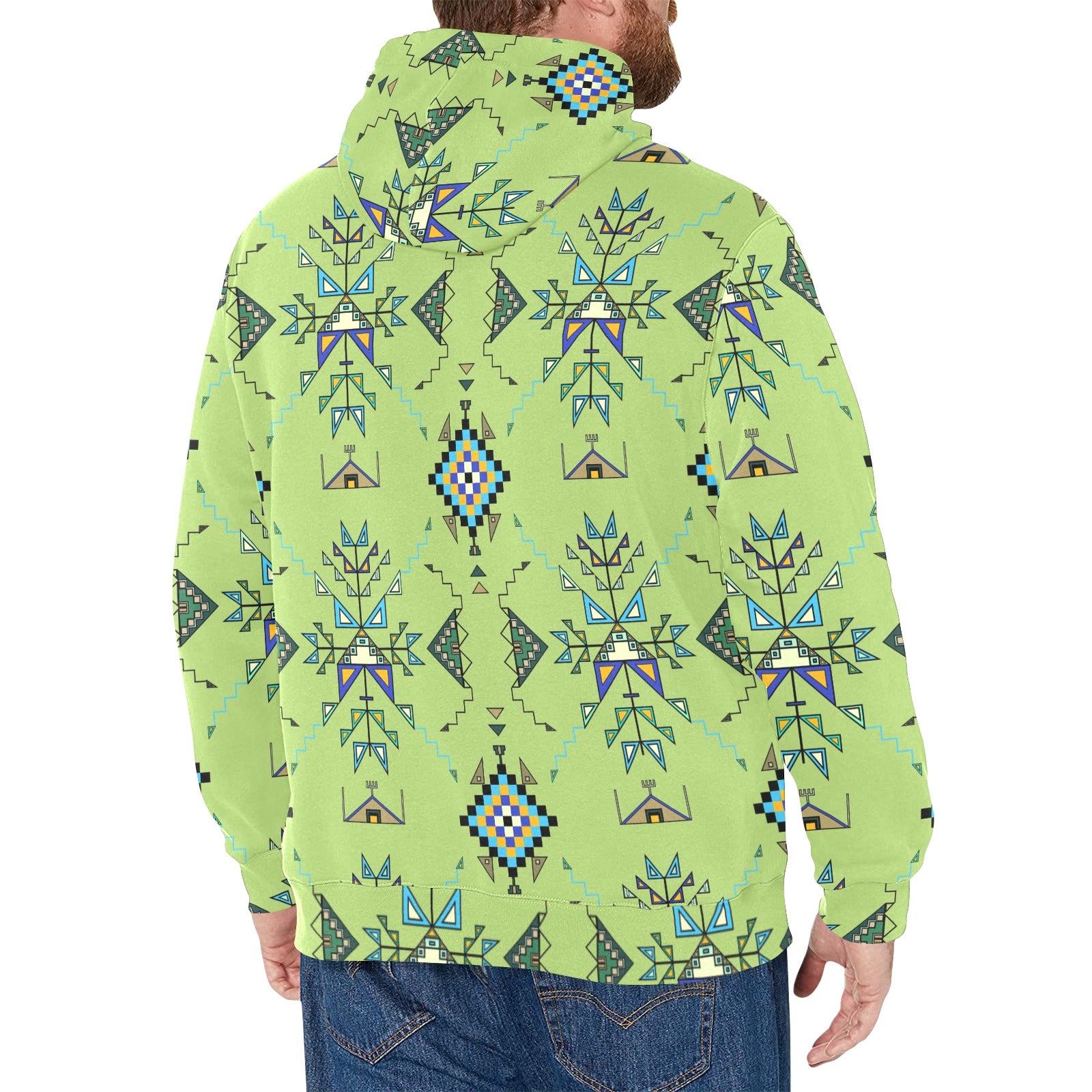 Bear Shield Green Men's Long Sleeve Fleece Hoodie