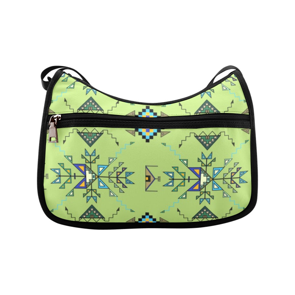 Bear Shield Fabric Green Crossbody Bag