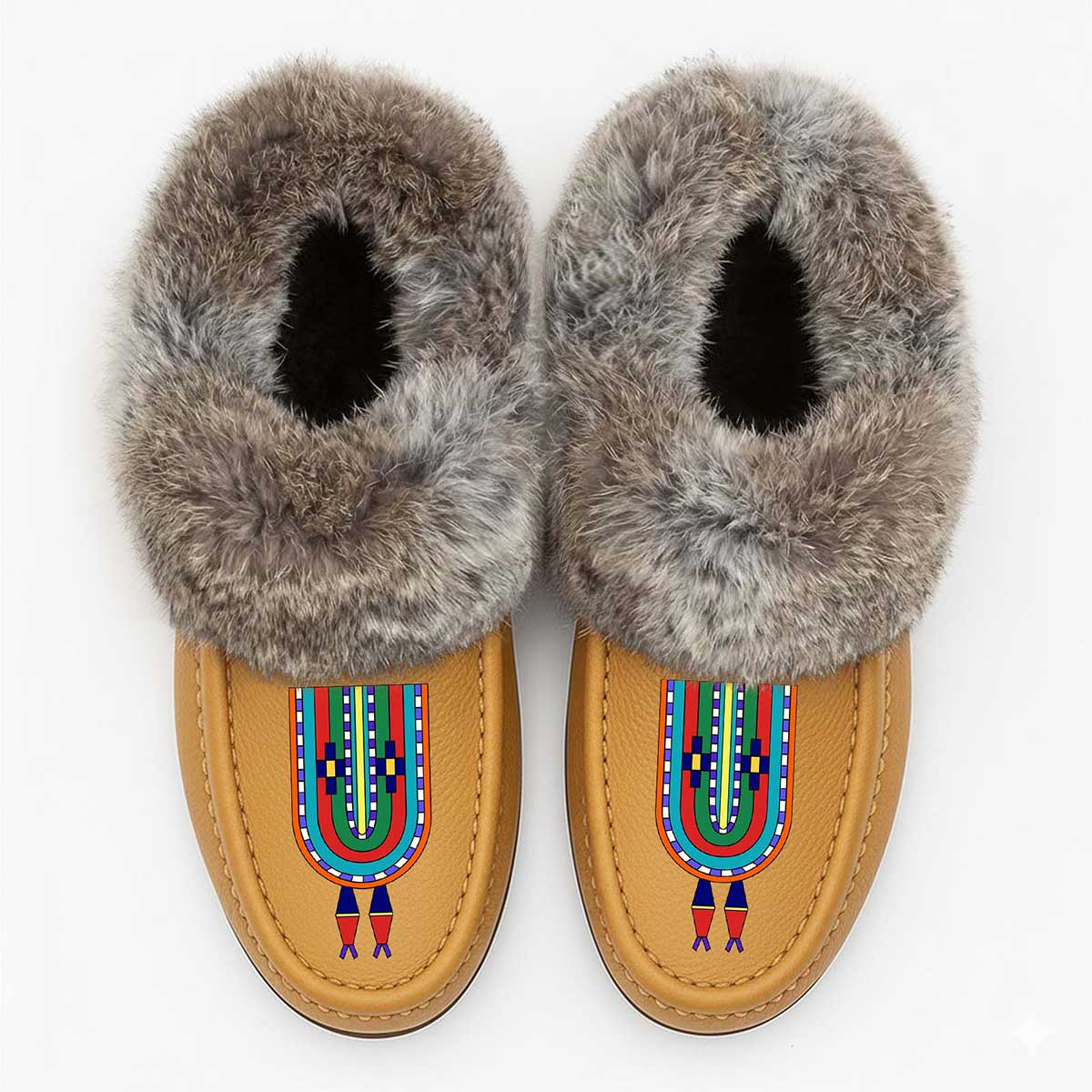 River Hold Tan Leather Mottled Fur Moccasin