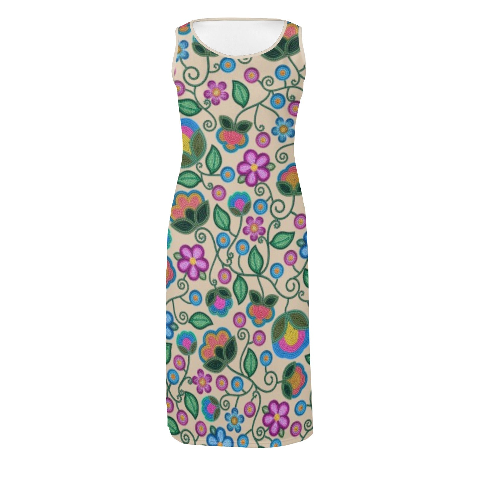 Turquoise Sunbeam Cream Phaedra Sleeveless Open Fork Long Dress