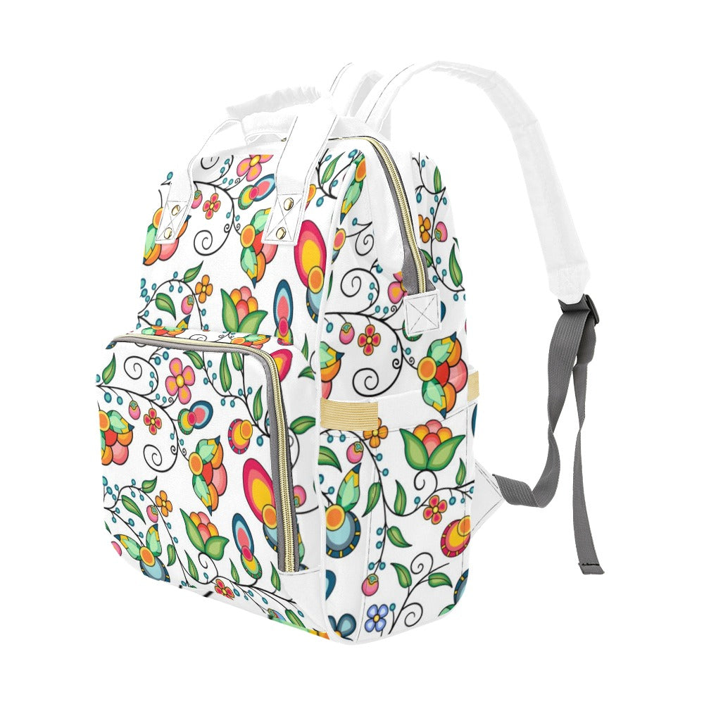 Floral Bounty White Multi-Function Diaper Backpack/Diaper Bag