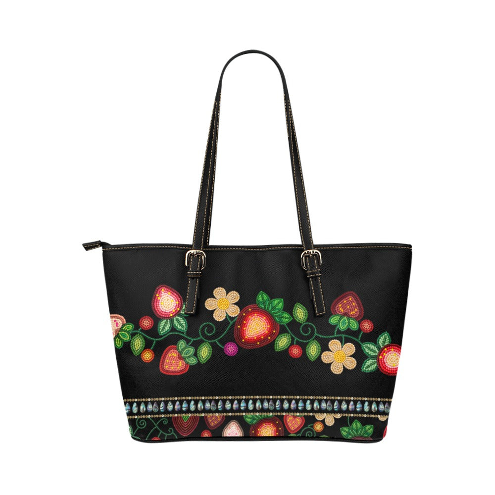 Berry Garden Black Leather Tote Bag/Large