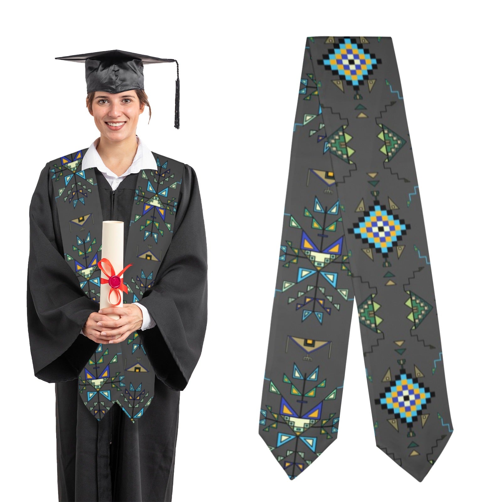 Bear Shield Gray Graduation Stole