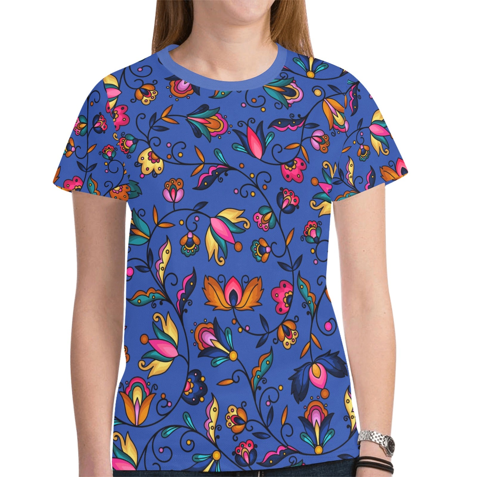Copper Prairie Petals Blue T-shirt for Women