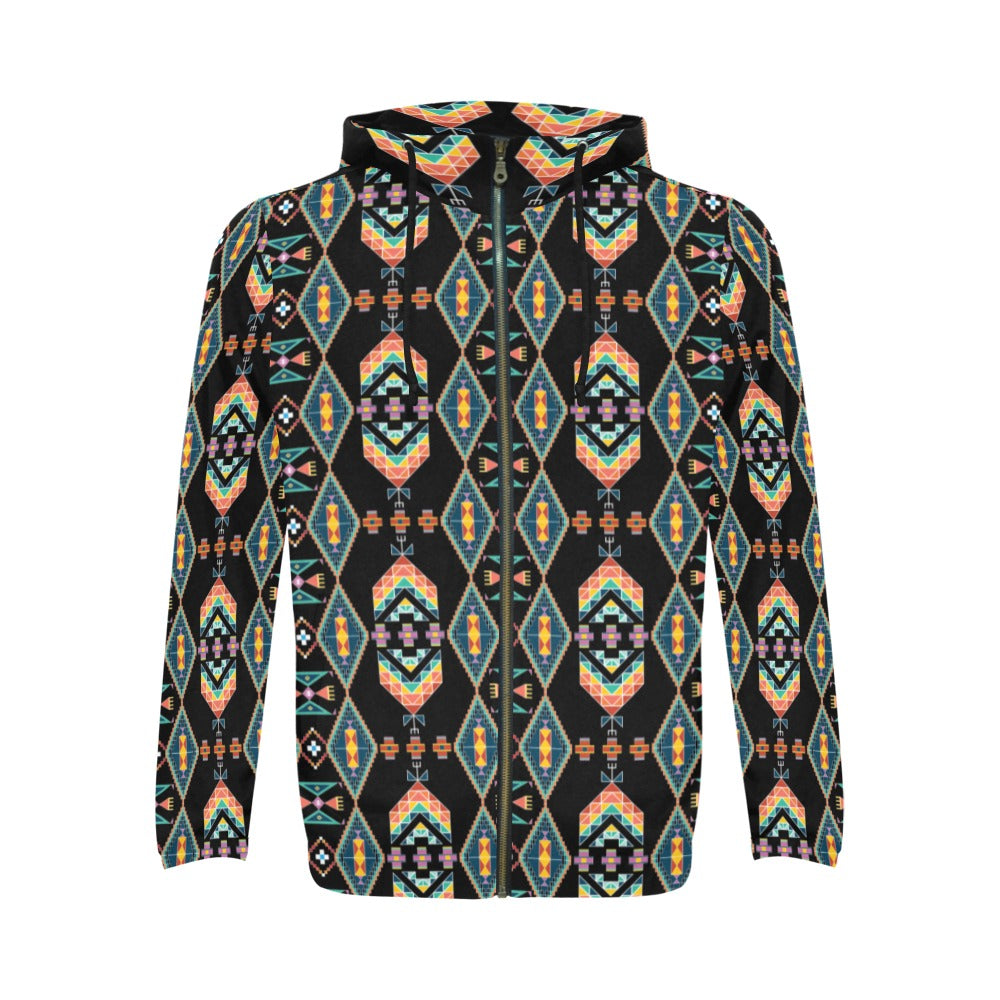 Travois Tipi Black Men's Zipper Hoodie