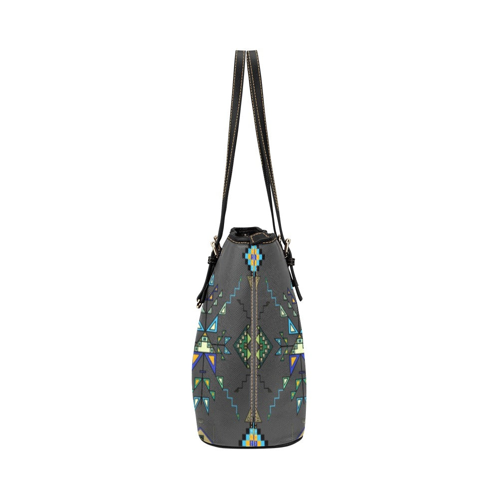 Bear Shield Gray Leather Tote Bag/Large