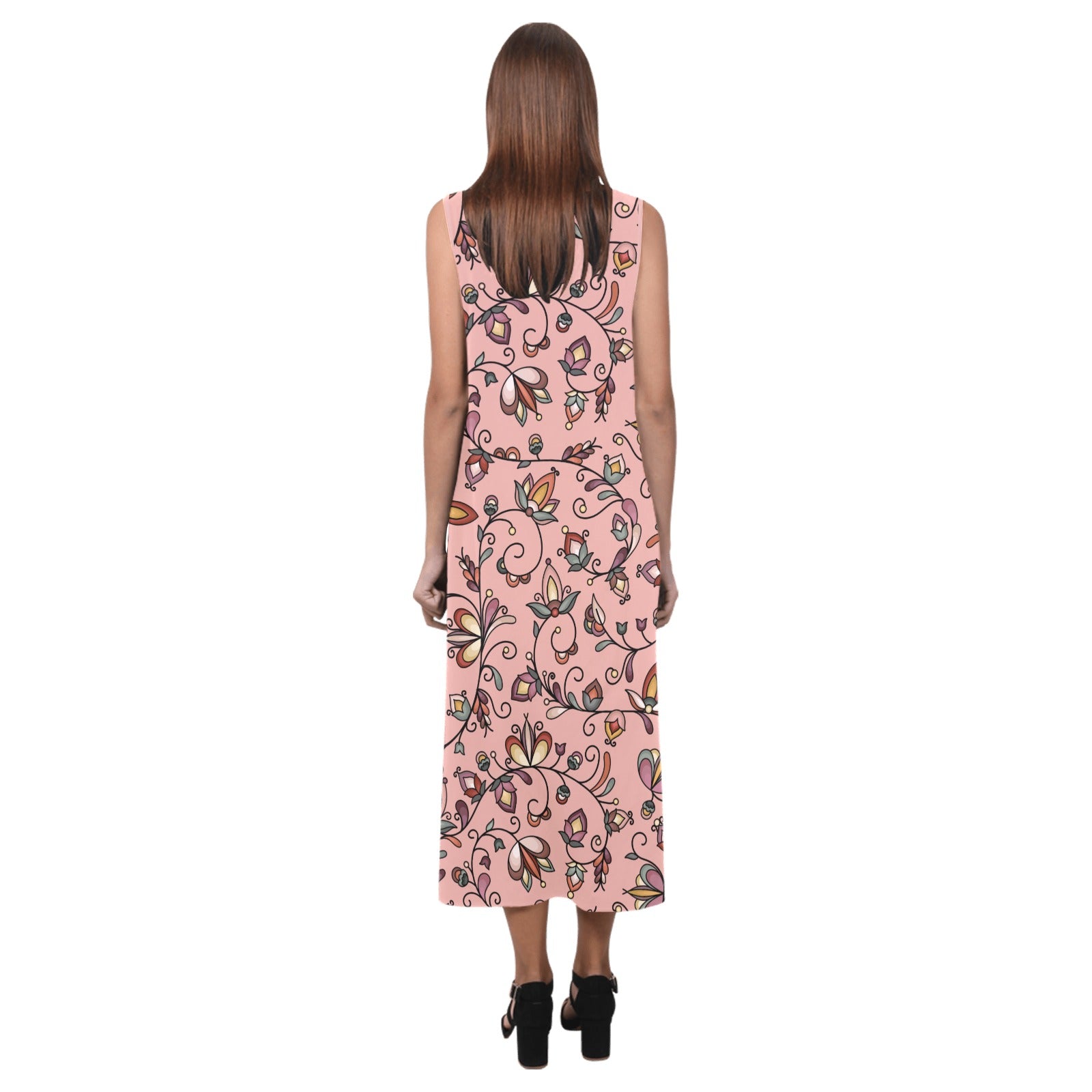 Burnt Sky Petals Peach Phaedra Sleeveless Open Fork Long Dress