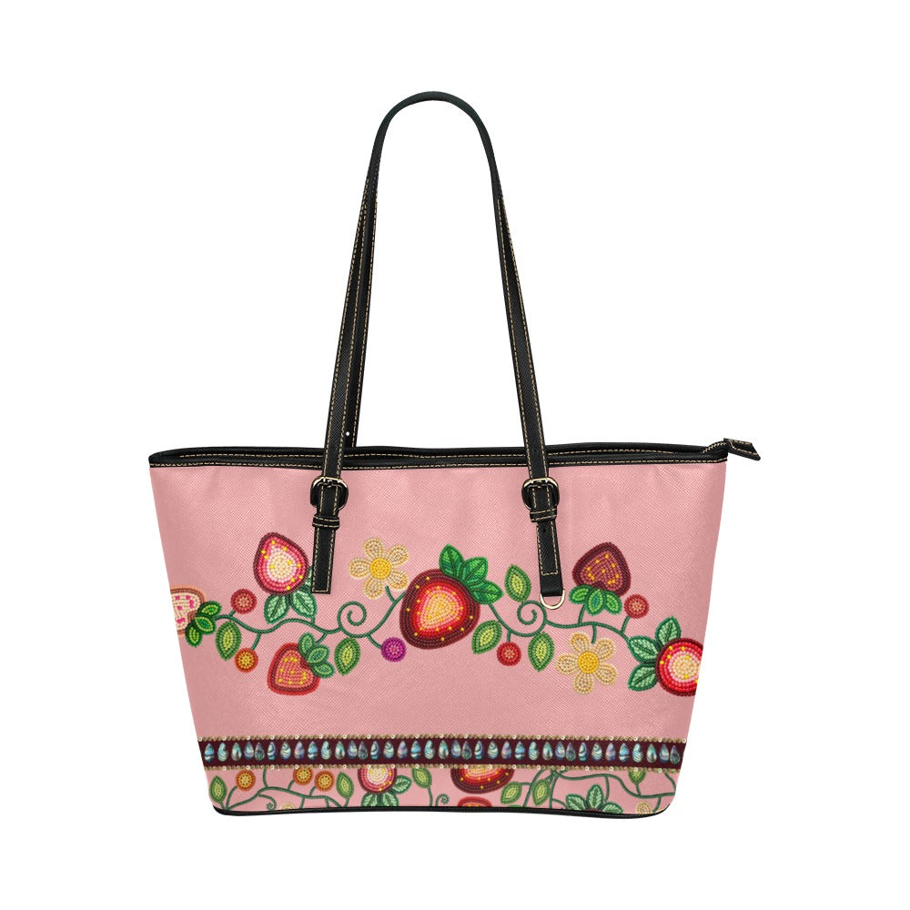 Berry Garden Pink Leather Tote Bag/Large