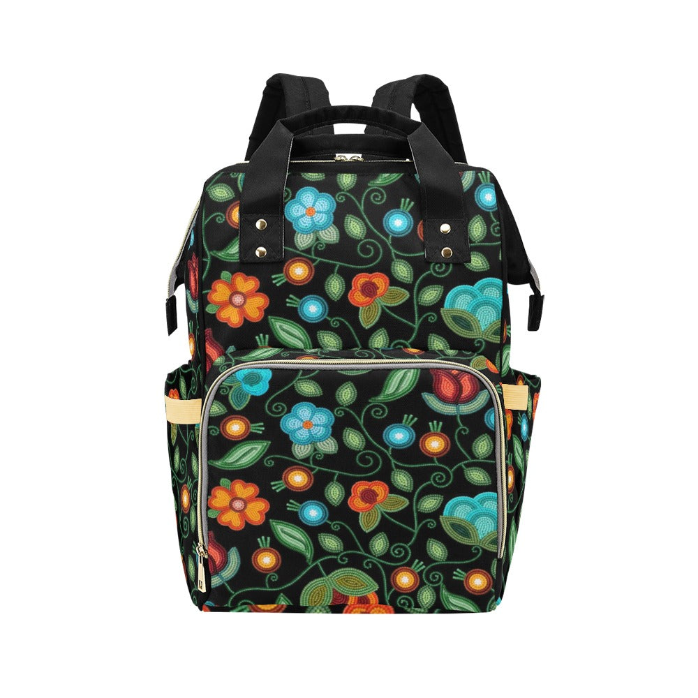 Prairie Fire Petals Black Multi-Function Diaper Backpack/Diaper Bag