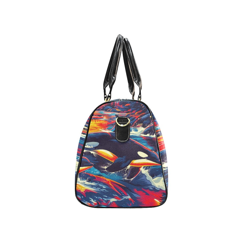 Killer Whales in the Bay Waterproof Travel Bag/Small
