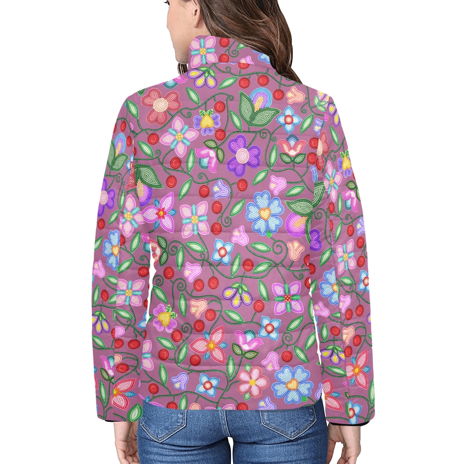 Petal Harmony Dusty Rose Women's Stand Collar Padded Jacket