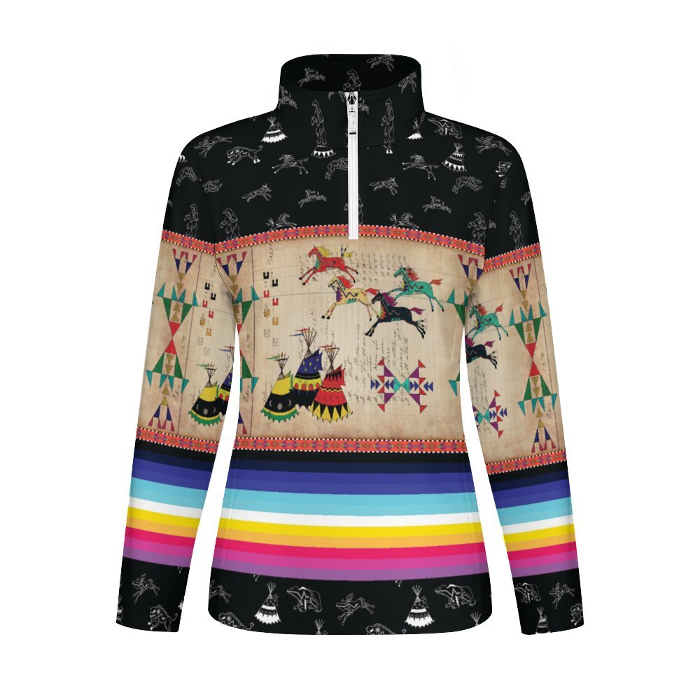 Horses Running Black Sky Long Sleeve Yoga Shirt