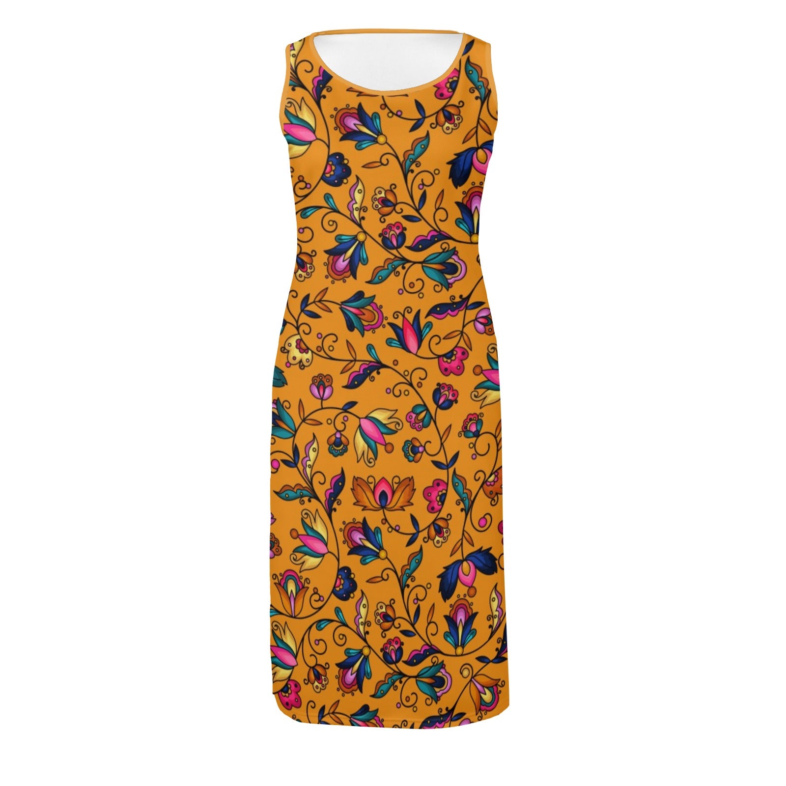 Copper Prairie Petals Orange Phaedra Sleeveless Open Fork Long Dress