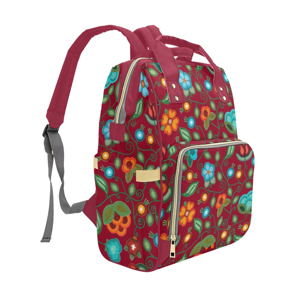 Prairie Fire Petals Red Multi-Function Diaper Backpack/Diaper Bag