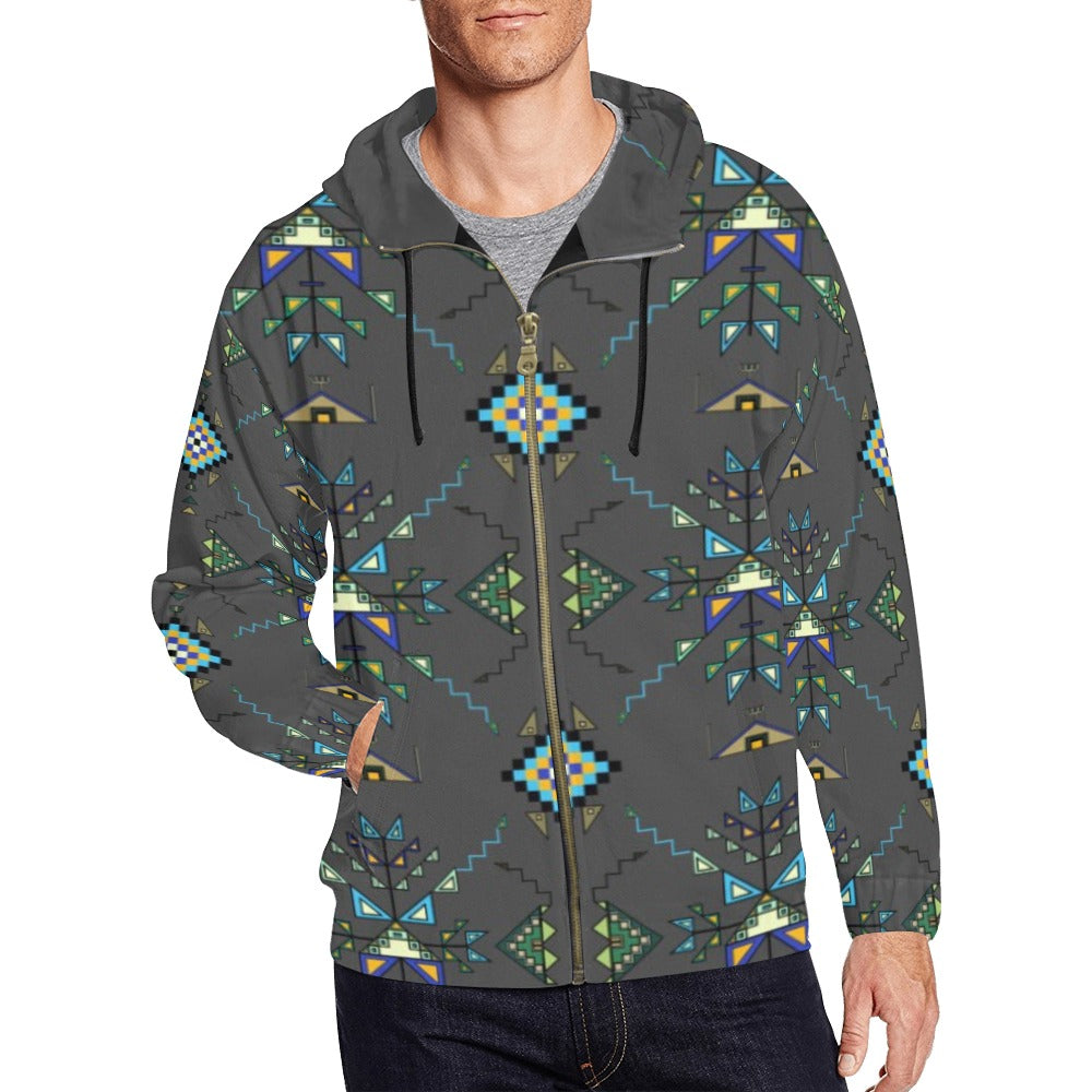 Bear Shield Gray Men's Zipper Hoodie