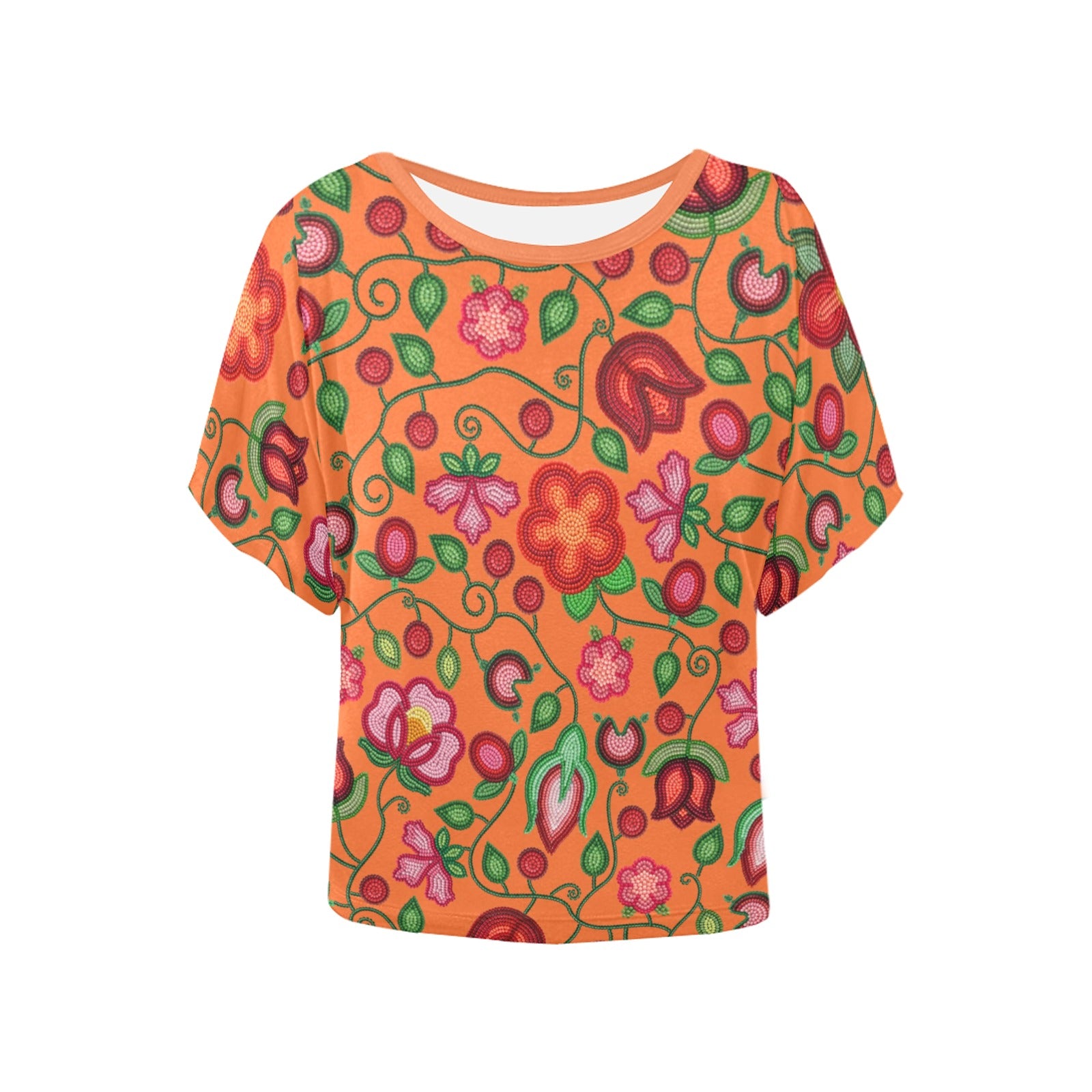 Rose Reverie Orange Women's Batwing-Sleeved Blouse T-shirt