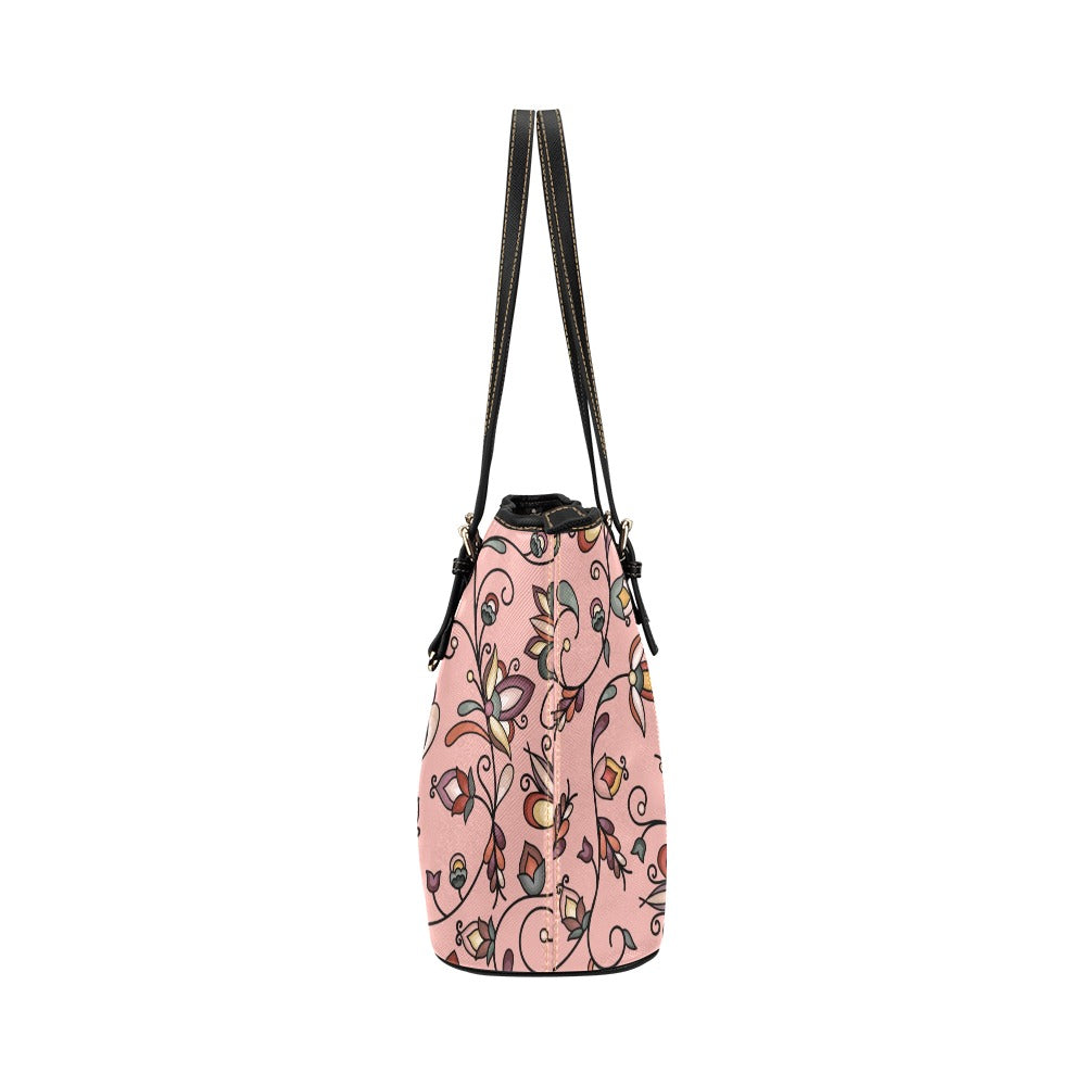 Burnt Sky Petals Peach Leather Tote Bag/Large