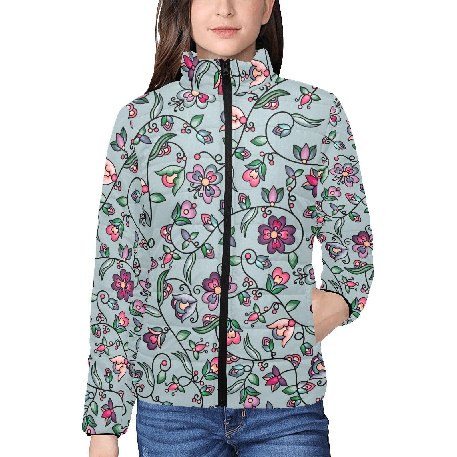 Amber Evening Garland Turquoise Women's Stand Collar Padded Jacket