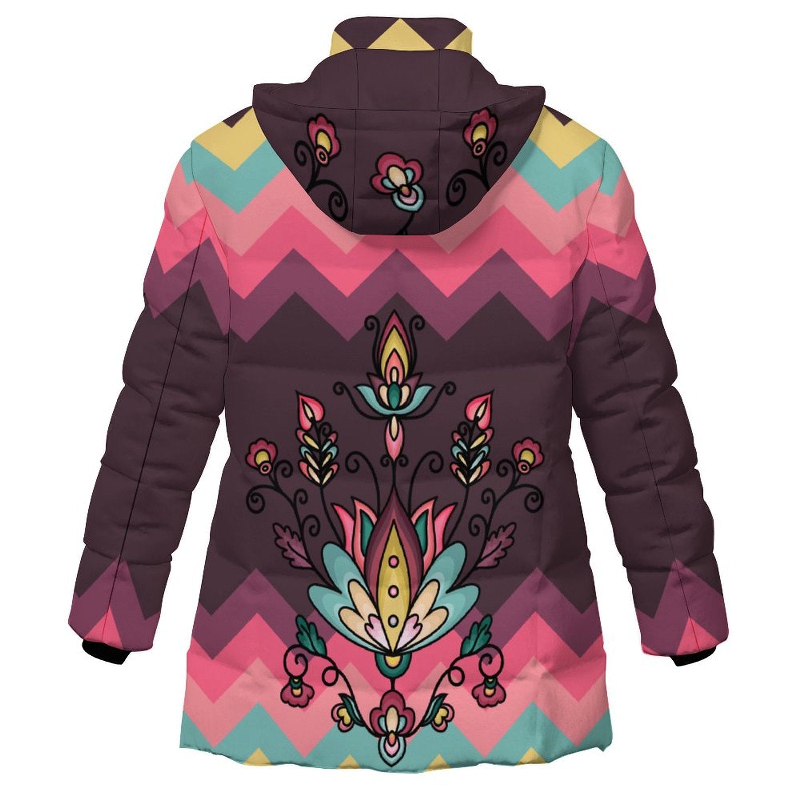 Gold Harvest Bloom Women's Hooded Puffer Coat