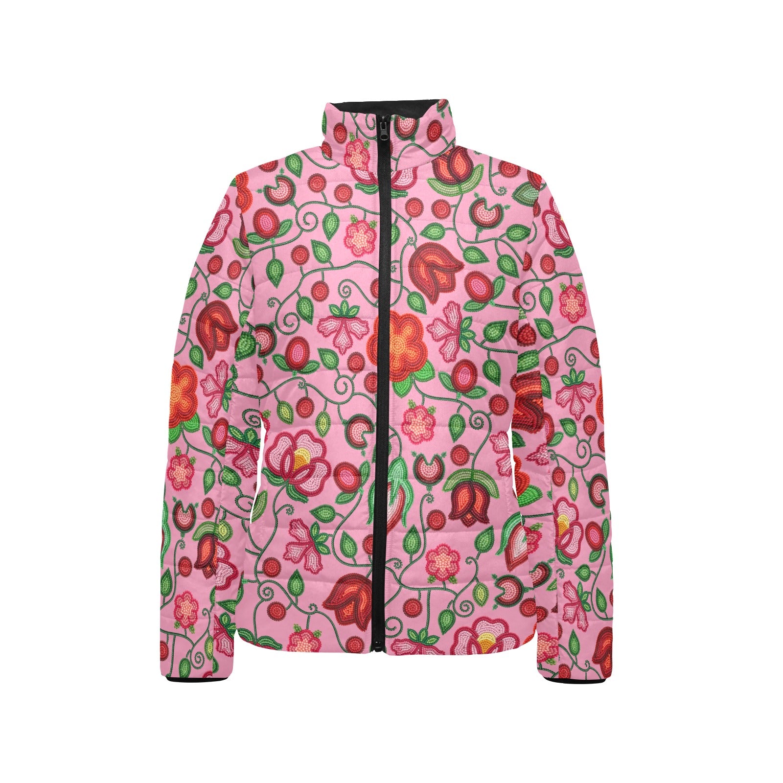 Rose Reverie Pink Women's Stand Collar Padded Jacket