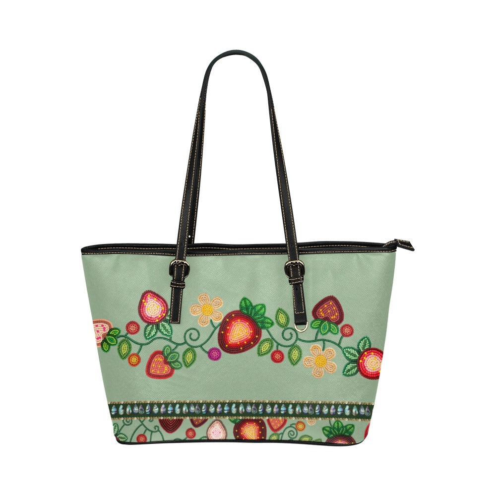 Berry Garden Sage Leather Tote Bag/Large
