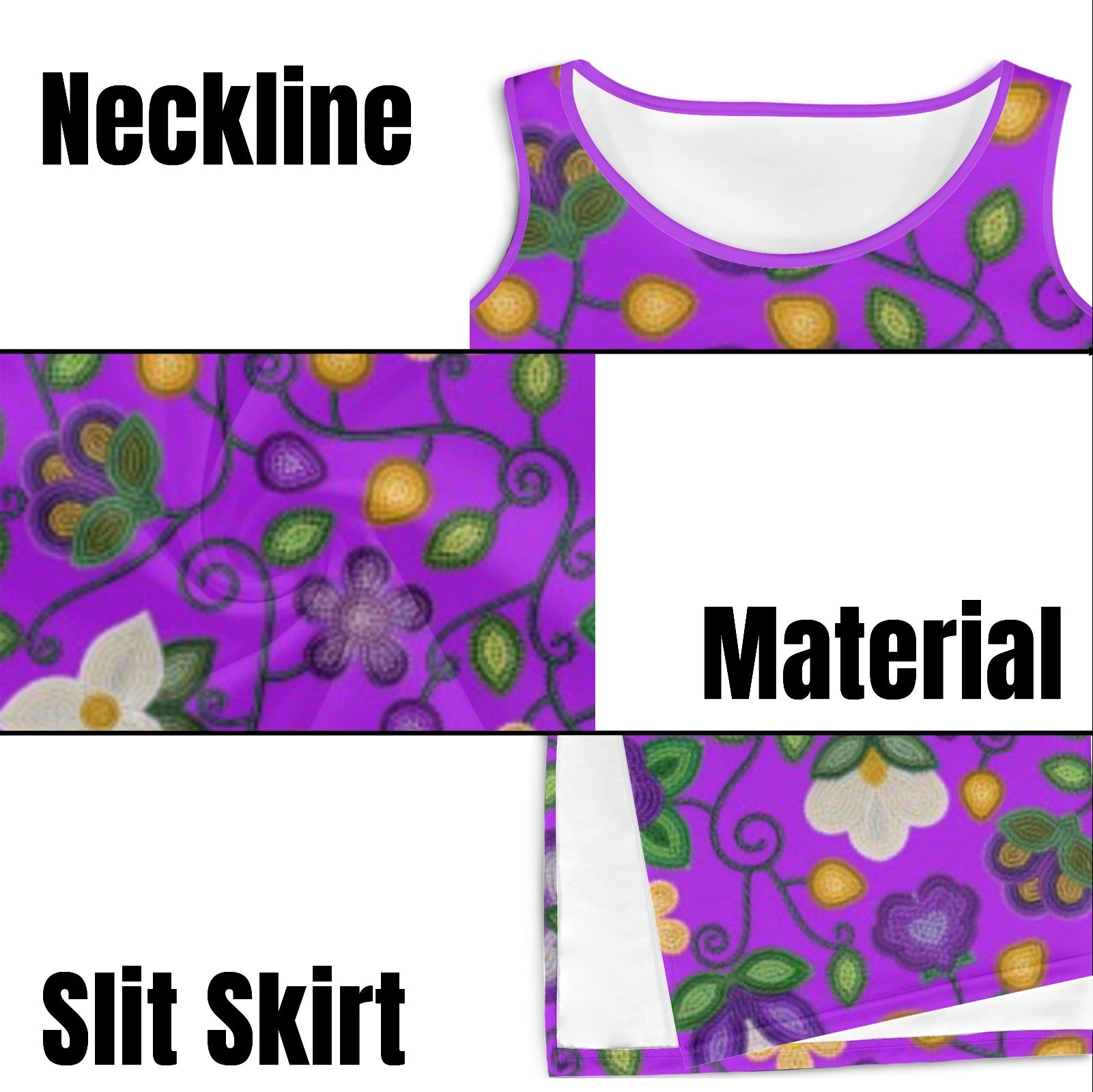 Midnight Moss Bloom Purple Phaedra Sleeveless Open Fork Long Dress