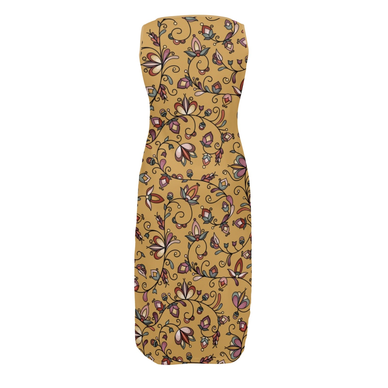 Burnt Sky Petals Gold Phaedra Sleeveless Open Fork Long Dress