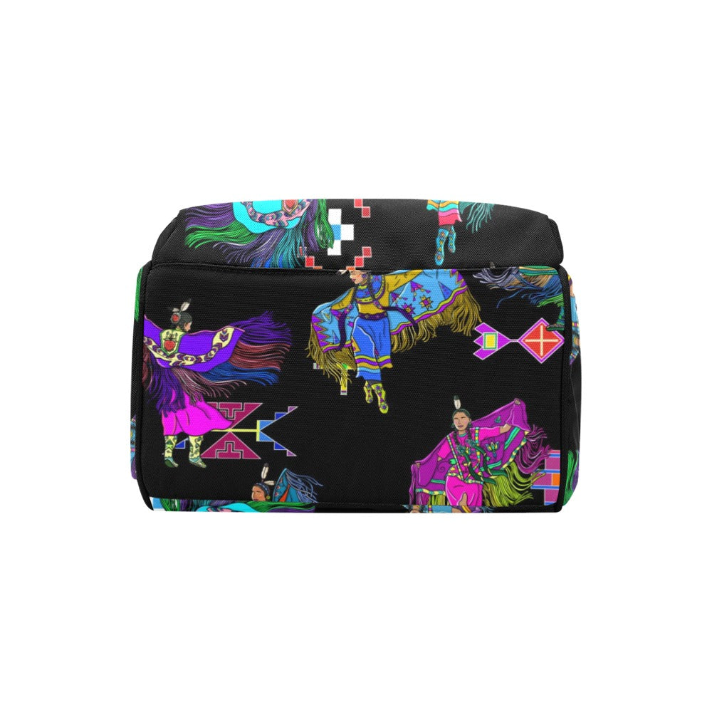 Women's Fancy Dancers Black Multi-Function Diaper Backpack/Diaper Bag